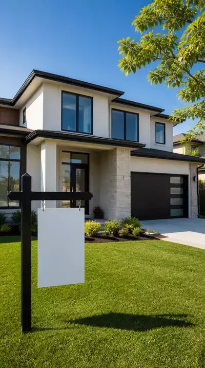 Modern house with a 'sold' sign in front, symbolizing homeownership