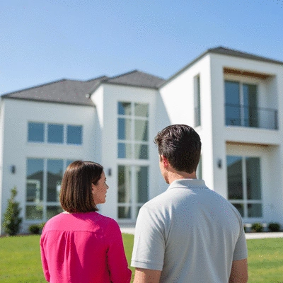 Servicemember looking at a new home with a real estate agent