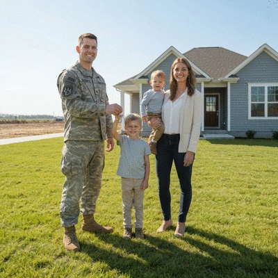 Happy military family receiving keys to their new home, symbolizing successful VA loan process