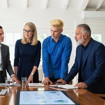 Military couple shaking hands with a mortgage professional in a home office setting