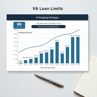 Digital graph showing VA loan limits and budgeting strategies on a clean desk with a pen and notepad