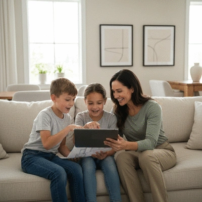 Military family looking at house plans