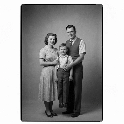 Military family looking at blueprints for a new home, smiling and happy, with a VA loan document subtly in the background